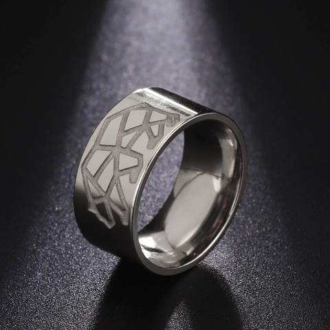 Vintage Stainless Steel Wide Band Ring Geometric Origami Bear Pattern Polished Gold Steel Color Jewelry For Men Women Unisex Gift