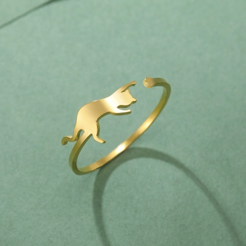 Minimalist Stainless Steel Cat Silhouette Open Ring Adjustable Cute Animal Finger Jewelry For Women Girls Fashion Ring