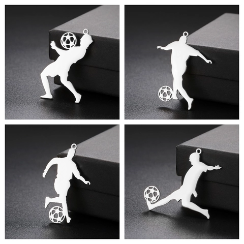 Edelstahl Fußballspieler Silhouette Anhänger Sportler Charms Für DIY Halskette Schlüsselanhänger Schmuckherstellung Zubehör