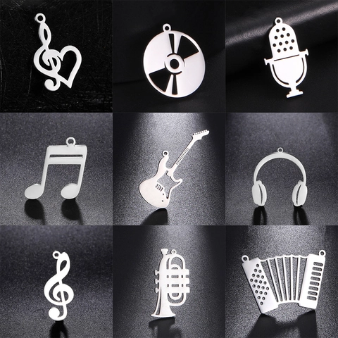 Stainless Steel Musical Instrument Charms DIY Jewelry Pendants For Necklace Keychain Guitar Headphone Microphone Accessories