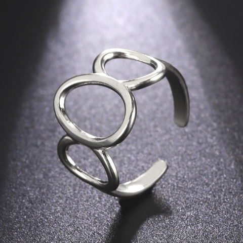 Minimalist Stainless Steel Hollow Oval Circle Open Ring For Women Men 18K Gold Plated Geometric Adjustable Finger Ring Gift