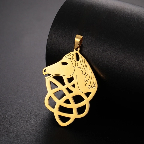 Colgante de Acero Inoxidable Nudo Celta Animal para Joyería DIY Chapado en Oro Plata León Cabeza de Caballo Solo Colgante