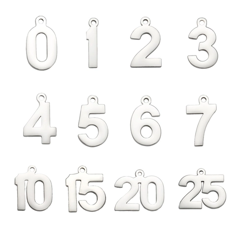 Polished Stainless Steel Number 0-25 Charms Pendants For DIY Jewelry Making Necklaces Bracelets Commemorative Accessories