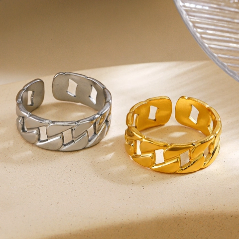 Moderner Edelstahl Kettenring 18K Vergoldet Ins Stil Offen Verstellbar Zeigefinger Ring Für Damen Mode Schmuck