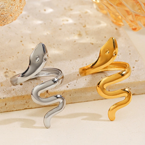 18K Vergoldet Edelstahl Schlange Ring Für Damen Ins Stil Verstellbar Offen Wicklung Tier Finger Ring Schmuck Geschenk