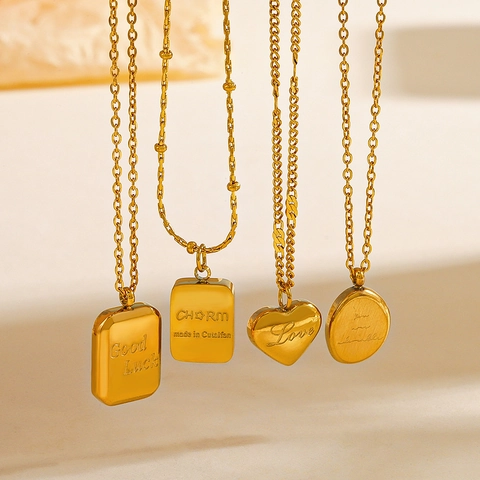 Minimalistische Edelstahl Herz Anhänger Halskette Für Damen Gold Überzogen Geometrisch Quadratisch Rechteckig Viel Glück Charm Liebe Gravierte Schlüsselbein Kette Schmuck Geschenk