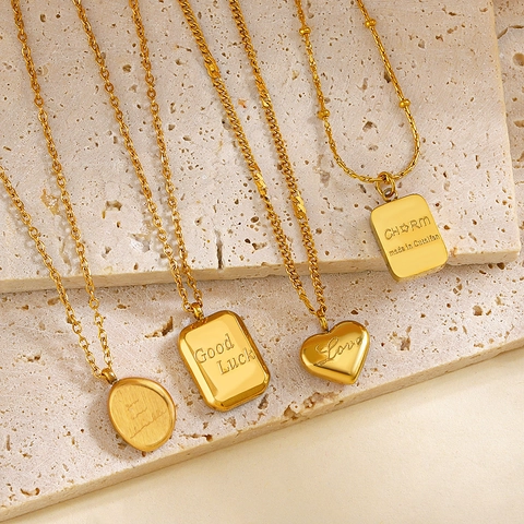 Minimalistische Edelstahl Herz Anhänger Halskette Für Damen Gold Überzogen Geometrisch Quadratisch Rechteckig Viel Glück Charm Liebe Gravierte Schlüsselbein Kette Schmuck Geschenk