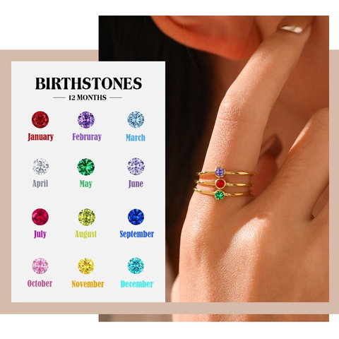 12 Monate Geburtsstein Edelstahl Ring Vergoldet Rund Zirkonia Minimalistisch Stapelbar Fingerring Für Damen Schmuck Geschenk