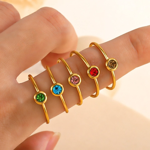 12 Monate Geburtsstein Edelstahl Ring Vergoldet Rund Zirkonia Minimalistisch Stapelbar Fingerring Für Damen Schmuck Geschenk