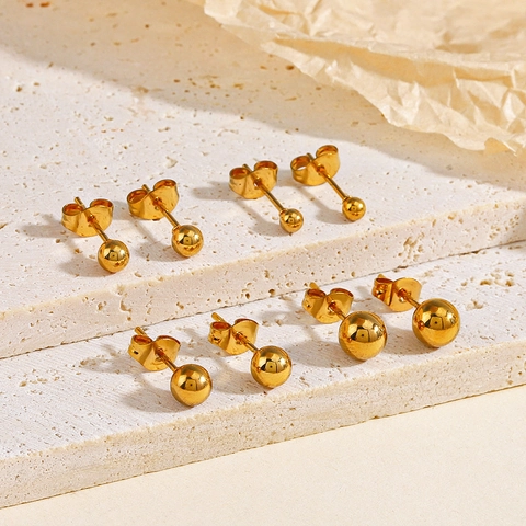 Minimalistische Edelstahl Kugel Ohrstecker Für Damen PVD Gold Silber Plattiert Kleine Runde Perle Geometrische Ohrringe Täglich Schmuck