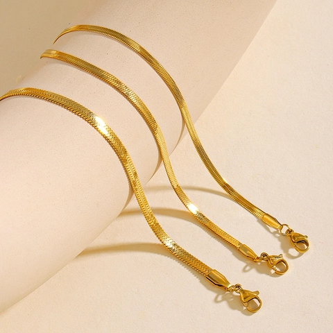 Flaches Schlangenkette Armband aus Edelstahl für Damen Vergoldet Versilbert Hochglanzpoliert Minimalistisches Gliederketten Schmuck