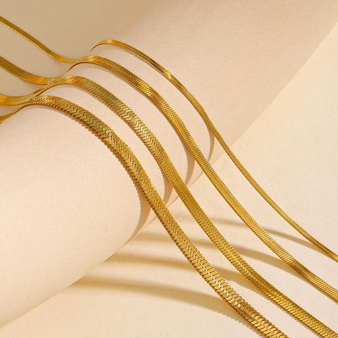 Minimalist Stainless Steel Snake Bone Chain Necklace 18K Gold Plated Herringbone Flat Chain For Women Fashion Jewelry