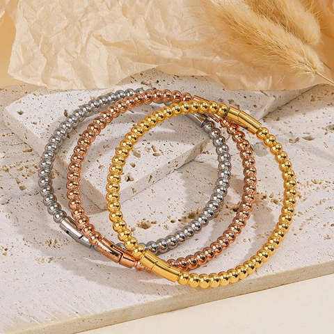 Edelstahl Perlen Armreif Armband Für Damen Gold Roségold Silber Plattiert Poliert Runde Kugel Mode Schmuck Geschenk