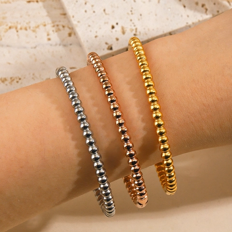 Edelstahl Perlen Armreif Armband Für Damen Gold Roségold Silber Plattiert Poliert Runde Kugel Mode Schmuck Geschenk