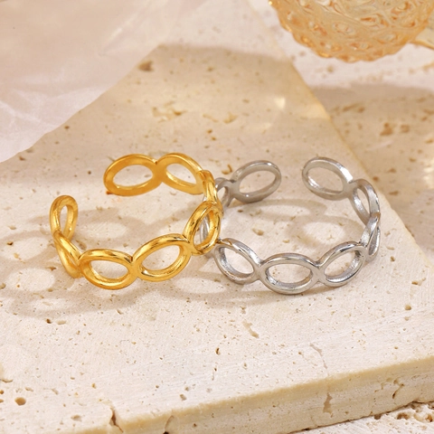 Minimalist Stainless Steel Oval Hollow Open Ring For Women Geometric Link Chain Adjustable Ring Fashion Daily Jewelry Gift