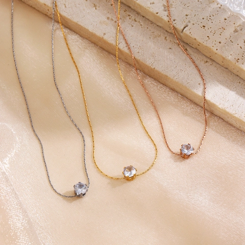 Minimalistische Edelstahl Strass Anhänger Halskette Sechser Krappen Solitär Kleine Runde Klare Kristall Halskette Für Damen Täglich Mode Schmuck