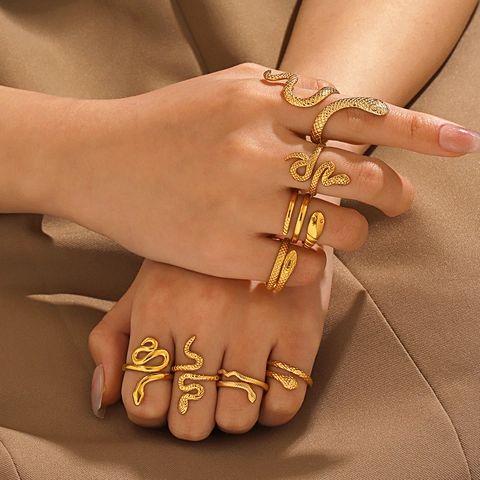 Stainless Steel Snake Ring For Women Gold Silver Plated French Retro Adjustable Open Wrap Finger Ring Animal Fashion Jewelry