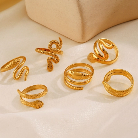 Stainless Steel Snake Ring For Women Gold Silver Plated French Retro Adjustable Open Wrap Finger Ring Animal Fashion Jewelry