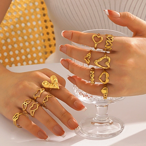Gold Stainless Steel Heart Ring For Women Adjustable Open Love Heart Shaped Stackable Rings Fashion Jewelry Finger Ring Gift