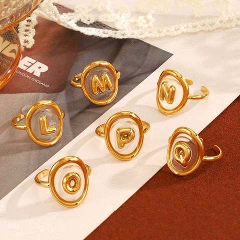 Vintage Ins Style Stainless Steel 26 Alphabet Initial Ring For Women Adjustable Puffy Letter Finger Ring Fashion Jewelry Birthday Gift