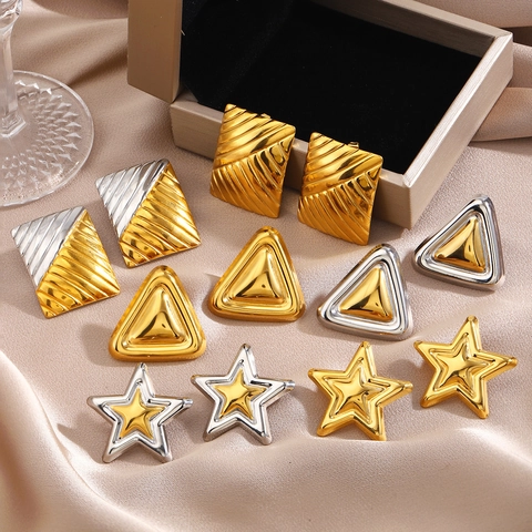 Französischer Edelstahl Geometrische Ohrstecker Für Damen Gold Silber Zweifarbig Quadrat Stern Dreieck Mode Schmuck Ohrringe