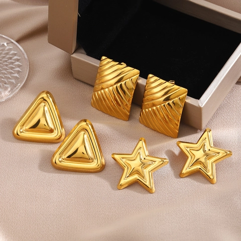 Französischer Edelstahl Geometrische Ohrstecker Für Damen Gold Silber Zweifarbig Quadrat Stern Dreieck Mode Schmuck Ohrringe
