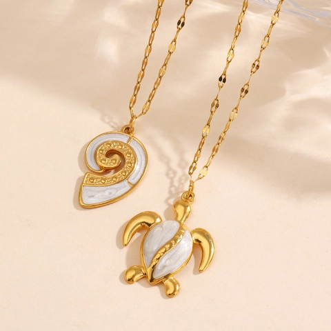 18K Vergoldete Edelstahl Seestern Muschel Meeresschildkröte Anhänger Halskette Böhmischer Strand Ozean Schmuck Für Damen