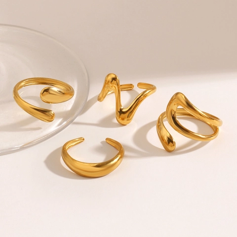 Minimalistischer Edelstahl Unregelmäßiger Geometrischer Offener Ring Für Damen Gold Verstellbarer Geometrischer Linien Ring