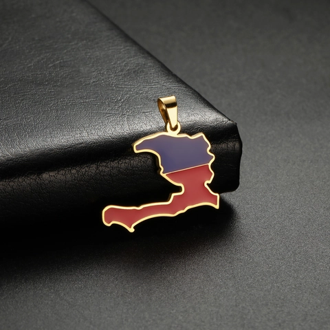Stainless Steel Haiti Map Pendant DIY Jewelry Making Charms Gold Silver Plated Enamel Flag Color Geography Shape Accessory