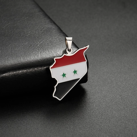 Colgante Collar Mapa Bandera de Siria de Acero Inoxidable Esmalte Syria Country Outline Charm para Joyería DIY Regalo