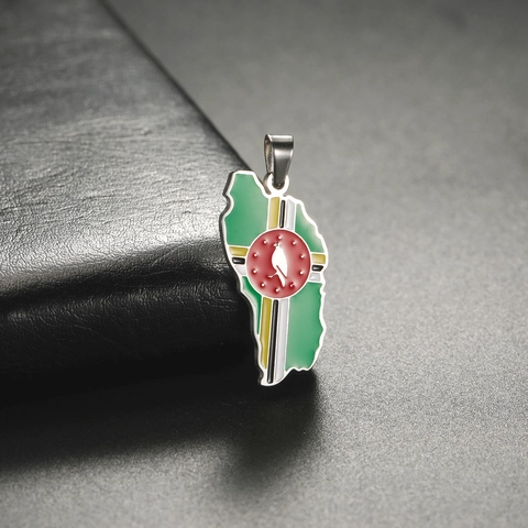 Dominica Map Pendant Stainless Steel Enamel Flag National Identity Sisserou Parrot Pattern DIY Jewelry Findings Accessory