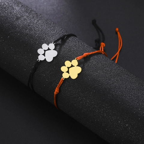 Roestvrijstalen Armband met Pootafdruk Verstelbaar Koord Minimalistische Dierlijke Sieraden Cadeau voor Dames Heren Schattige Poot Armband