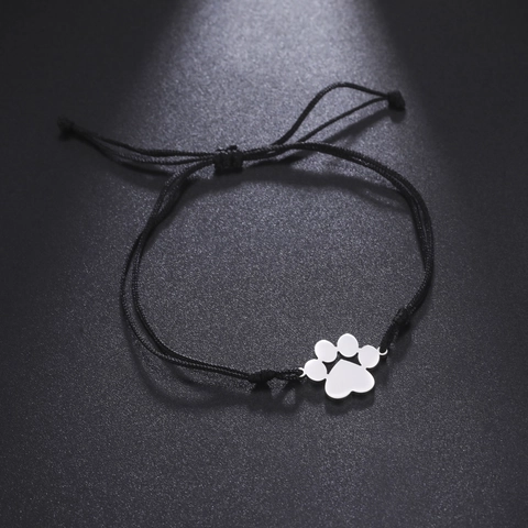 Roestvrijstalen Armband met Pootafdruk Verstelbaar Koord Minimalistische Dierlijke Sieraden Cadeau voor Dames Heren Schattige Poot Armband