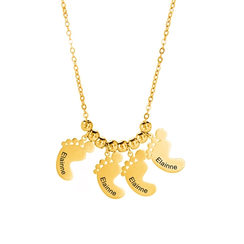Collier Pendentif Empreinte Bébé en Acier Inoxydable pour Femme Bijoux Cadeau Maman Or Rose Argent Chaîne en O Perles