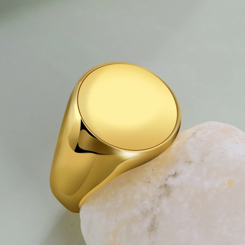 Minimalist Stainless Steel Signet Ring For Men Gold Silver Color High Polished Circular Flat Top Punk Jewelry Fashion Ring
