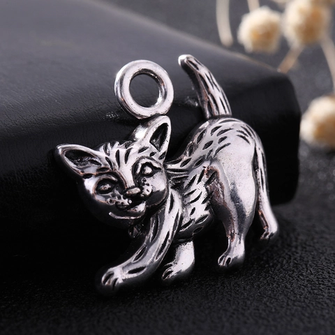 Simpatico Pendente in Lega di Gatto Placcato in Argento Antico Ciondolo Animale per Creazione Gioielli Fai da Te