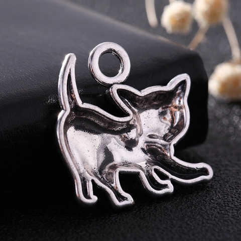 Simpatico Pendente in Lega di Gatto Placcato in Argento Antico Ciondolo Animale per Creazione Gioielli Fai da Te