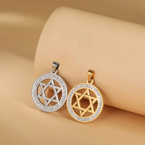 Stainless Steel Hollow Hexagram Star Of David Pendant Zirconia Round Charm For DIY Jewelry Necklace Making Accessory