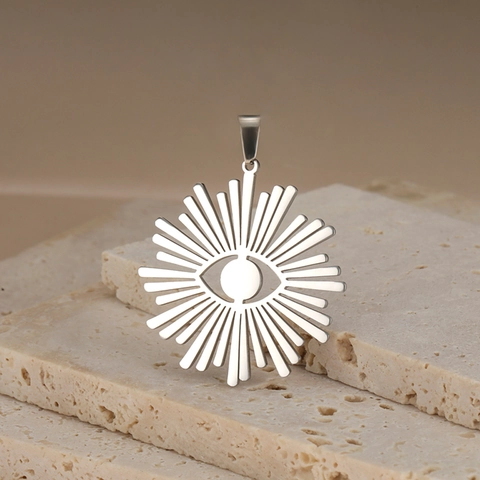 Edelstahl Anhänger Mit Bösem Blick Und Sonnenstrahl Für DIY Schmuckherstellung Vergoldet Versilbert Geometrisches Zubehör