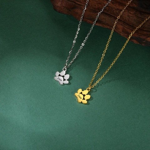 Stainless Steel Paw Print Pendant Necklace Electroplated Cartoon Animal Clavicle Chain Jewelry For Pet Lovers Women Girls Gift