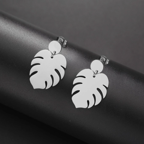 Bohemian Tropical Monstera Leaf Dangle Earrings For Women Stainless Steel Gold Silver Plated Plant Jewelry Gift