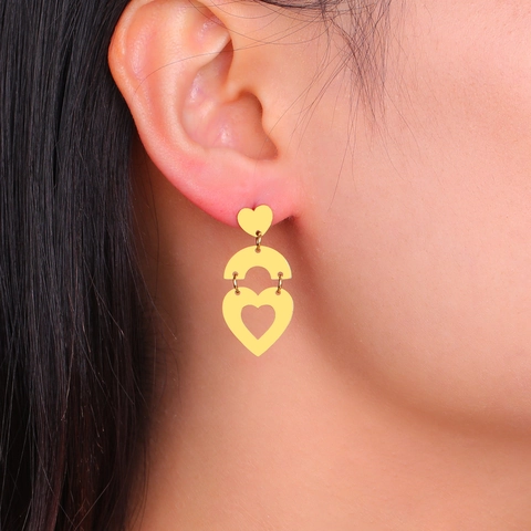 Bohemian Edelstahl Herz Ohrhänger Für Damen Hohl Herz Mehrlagig Gold Silber Herz Dangle Ohrringe Valentinstag Geschenk