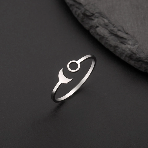 Minimalist Stainless Steel Crescent Moon And Sun Open Ring Adjustable Fashion Minimalist Jewelry For Women Girls Birthday Gift Finger Ring