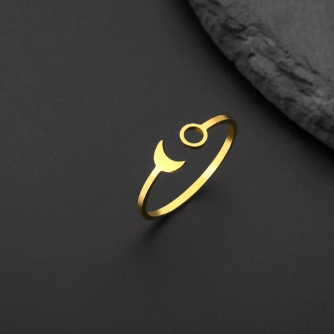 Minimalist Stainless Steel Crescent Moon And Sun Open Ring Adjustable Fashion Minimalist Jewelry For Women Girls Birthday Gift Finger Ring
