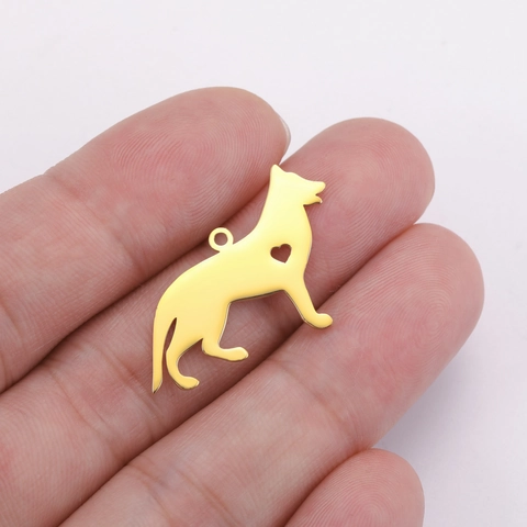 Colgante de Perro Lobo de Acero Inoxidable Con Corazón Hueco Chapado en Oro Plata Amuleto de Animal Para Collar DIY