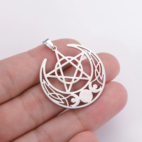 Stainless Steel Triple Moon Goddess Pentagram Pendant Vintage Wiccan Celtic Knot Crescent Moon Charm For DIY Jewelry Making Accessories
