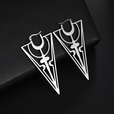 Stainless Steel Hollow Cross Inverted Triangle Earrings For Women Punk Gothic Geometric Dangle Earrings Trend Jewelry Gift
