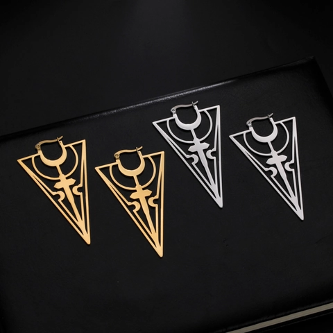 Stainless Steel Hollow Cross Inverted Triangle Earrings For Women Punk Gothic Geometric Dangle Earrings Trend Jewelry Gift