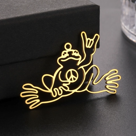Stainless Steel Peace Frog Pendant Quirky Rock Gesture Frog Charm DIY Jewelry Accessories For Necklace Bracelet Making