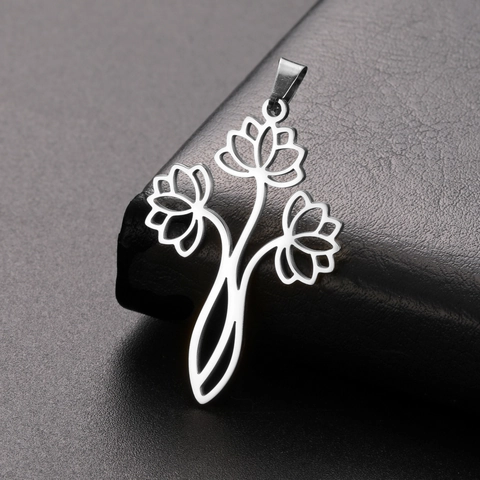 Stainless Steel Lotus Flower Pendant Hollow Botanical Charm For DIY Necklace Bracelet Earrings Accessories Minimalist Zen Jewelry